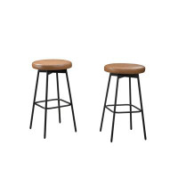 LuXeo Doheny Black Steel Legs Swivel Barstool with Upholstered Seat