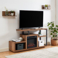 CYE-WAY TV Stand for TVs up to 55" with Electric Fireplace Included