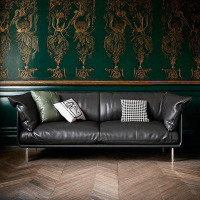 HOUZE 70.87" Black Genuine Leather Standard Sofa cushion couch