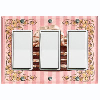 WorldAcc Metal Light Switch Plate Outlet Cover (Caramel Layered Chocolate Cake Pink Frame Stripes - Single Toggle)