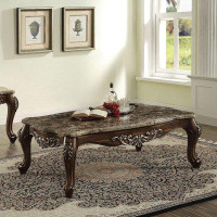 Simple Relax Rectangular Marble Top Coffee Table In Antique Oak Finish