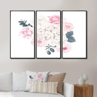 Red Barrel Studio Winter Bouquet In Pastel Flowers IV - Traditional Framed Canvas Wall Art Set Of 3