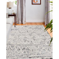 Union Rustic Gunthrop Geometric Machine Made Looped/Hooked Area Rug in Ivory/Charcoal