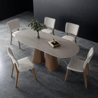 ULTORU 6 - Person Grey Oval Stone Tabletop Dining Table Set