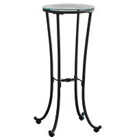 Red Barrel Studio Accent Table, Side, End, Plant Stand, Round, Living Room, Bedroom, Metal, Black, Clear