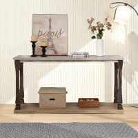Ophelia & Co. Dramford Wooden Mid-Century Console Table for Entryway, 2-Tier Storage Shelf Console Table