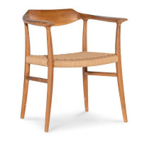 Bobo Intriguing Objects Russel Organic Teak Frame Loom Seat Captain-Style Dining Arm Chair, Natural