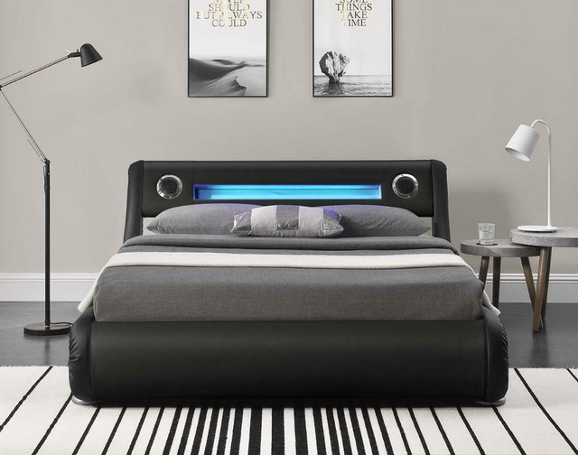 NEW LEATHER LED LIFT BED WITH MUSIC 13241 in Beds & Mattresses in Regina
