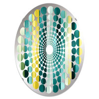 Design Art Green And Yellow Stripes Harmony - Radial Dot Decorative Mirror Oval