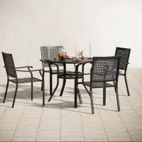 Lark Manor Round 5-pieces Patio Dining Set Metal Dining Table With Stackable Armchairs 4 Person