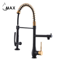 Pre-Rinse Kitchen Faucet Chef Style Pull-Down With Separate Pot Filler Spout Matte Black / Brushed Gold 22