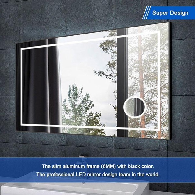 LED Bathroom Mirror (55x36) w Bluetooth Speakers, Touch Button, Anti Fog, Dimmable & Magnifier w Horizontal Mount in Floors & Walls - Image 4