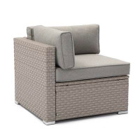 Wrought Studio Taounate Outdoor Furniture Add-On Right Corner Chair for Expanding Wicker Sectional Sofa Set with Warm Gr