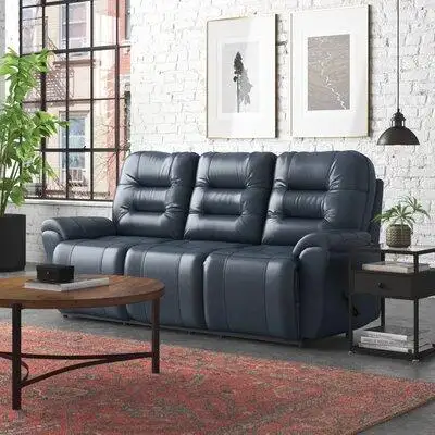 Hokku Designs Braydin 85.5" Genuine Leather Pillow Top Arm Reclining Sofa