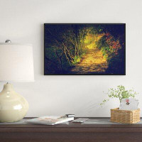 East Urban Home Landscape 'Autumn Forest Path in Sunshine' Framed Photographic Print on Wrapped Canvas