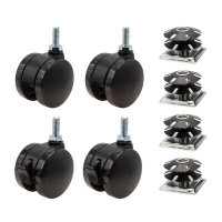 Outwater 1-1/2" Square Double Star Caster Inserts | 5/16-18 X 3/4" Threaded Stem | 2" Black Swivel Non Hooded Die Cast M