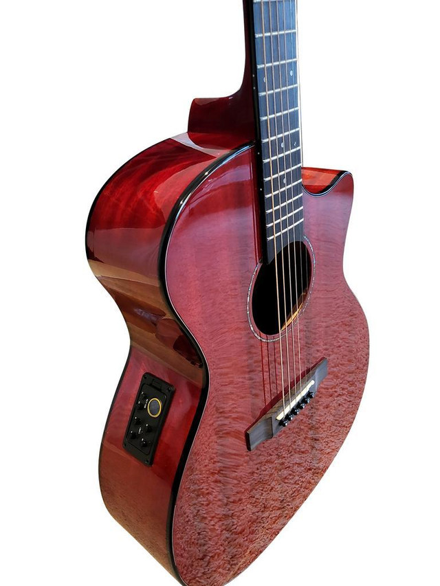 Minor Error-Top Solid Mahogany Acoustic Electric Guitar Built-in Tuner Cutaway Red PPL6873 in Guitars - Image 3