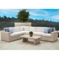 Abbyson Tianna 7 Piece Outdoor Wicker Sectional With Sunbrella Fabric, Natural