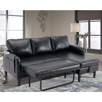 Red Barrel Studio 73" Wide Faux Leather Reversible Sleeper Sofa & Chaise