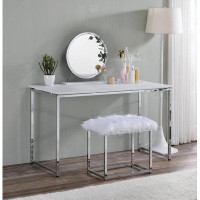 Ivy Bronx Rectangular Vanity Desk With Metal Frame In White And Chrome
