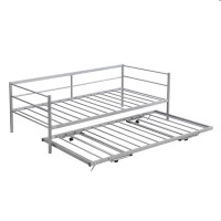 Walker Edison Twin Size Metal Daybed With Adjustable Trundle, Pop Up Trundle