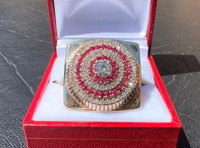 #500 - Custom Made Boss Rolex Ring, Ruby & Diamond, 10k Gold. Size 10.