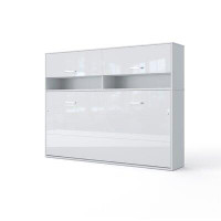 VVRHomes Contempo Horizontal Wall Bed, European Twin Size With A Cabinet On Top