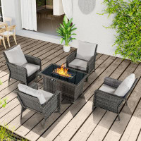 Latitude Run® 5 Pc Outdoor Patio Furniture Set, Gas Firepit Table, And Sectional Furniture High Backrest Patio Chair, Al