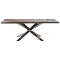Enzo Decor Xander Couture Polished Steel Dining Table With Live Edge Table Top
