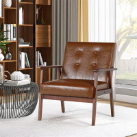 Corrigan Studio Aculina Mid-Century Retro Modern Accent Chair Wooden Arm Upholstered Tufted Back Side Chairs