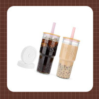 Eternal Night Wide Mouth Mason Jar Drinking Glasses With Bamboo Lids And StrawsReusable Boba Cup Smoothie Tumbler Glass