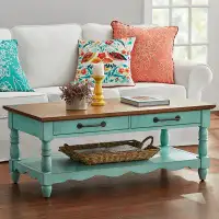 Canora Grey Canora Grey Helen Coffee Table Made With Solid Wood Frame, Teal