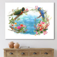 East Urban Home Birds And Flowers By The Blue Waterside - Traditional Canvas Wall Art Print-FDP37102