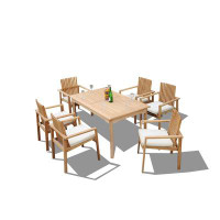 Teak Smith Grade-A Teak Dining Set: 36" Round Table And 3 Clipper Stacking Arm Chairs