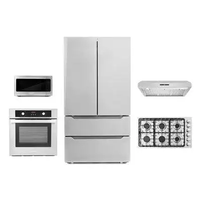 Cosmo 5 Piece Kitchen Package with French Door Refrigerator 36" Gas Cooktop & Wall Oven