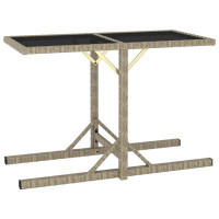 NYBusiness Patio Table Beige 43.3"X20.9"X28.3" Glass And Poly Rattan