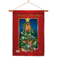 Breeze Decor Merry Christmas Tree - Impressions Decorative Wood Dowel With String House Flag Set HS114079-BO-03