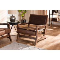 Wildon Home® Lefancy  Rovelyn Rustic Brown Faux Leather Upholstered Walnut Finished Wood Lounge Chair
