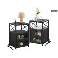 SR-HOME End Table Set Of 2 With USB Ports And Outlets,Nightstands With Charging Station And Storage Shelf For Bedroom