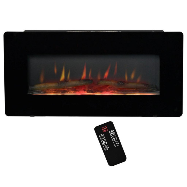 ELECTRIC WALL-MOUNTED FIREPLACE HEATER WITH ADJUSTABLE FLAME EFFECT, REMOTE CONTROL, TIMER, 1400W, BLACK in Fireplace & Firewood - Image 2
