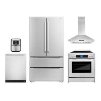 Cosmo 5 Piece Kitchen Package with 30" Freestanding Electric Range  30" Island Range Hood 24" Built-in Fully Integrated