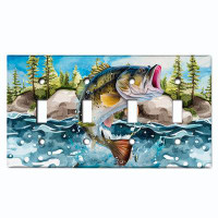 WorldAcc Metal Light Switch Plate Outlet Cover (Fishing Sea Bass River Man Cave - Quadruple Toggle)