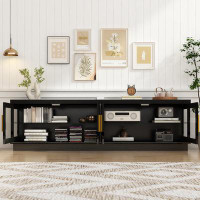 Wrought Studio Modern LED TV Stand, 70'' Entertainment Centre With 4 Glass Doors And LED Lights, TV Console Table  With