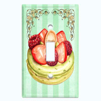 WorldAcc Metal Light Switch Plate Outlet Cover (Assorted Fruit Cake Green Frame Stripes - Single Toggle)