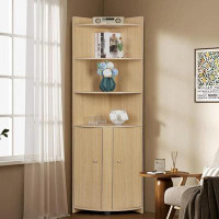 Rubbermaid 71" Curved Corner Cabinet, Tall Storage Cabinet Corner Bookcase With 2 Doors & 3-Tier Shelves, Freestanding C