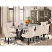 Winston Porter Aimslee 9-Pc Kitchen Dining Set - 8 Kitchen Parson Chairs And 1 Modern Rectangular Cement Dining Table To