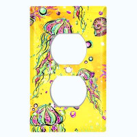WorldAcc Metal Light Switch Plate Outlet Cover (Jelly Fish Yellow Coral Reef - Single Duplex)