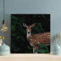Loon Peak A Sika Deer With Long Face By Green Plants - 1 Piece Square Graphic Art Print On Wrapped Canvas