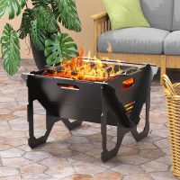 Arlmont & Co. Portable 15'' H x 20'' W Steel Charcoal Outdoor Fire Pit with Grate for Camping