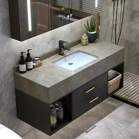 Homary 40" Floating Black & Grey Bathroom Vanity With Stone Vessel Sink With 2 Drawers